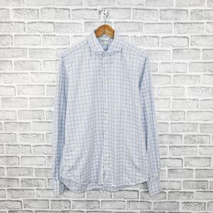 Suitsupply Men's Egyptian Cotton flannel shirt in blue grey check 15 1/2 L